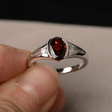 1ct Oval Cut Red Garnet Trilogy Wedding Engagement Ring 18k White Gold Finish