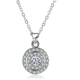 2ct Round Cut VVS1D Diamond Pendant with Chain Double Halo 18k White Gold Finish