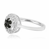 1.2ct Round Cut Black Diamond Engagement Ring Halo Floral 14k White Gold Finish