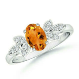 2ct Engagement Ring Oval Yellow Citrine Leaf Accent Solitaire 14k WhiteGold Over