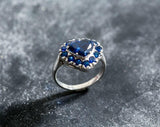 2.3ct Engagement Ring Heart Cut Blue Sapphire Halo Solitaire 14k White Gold Over