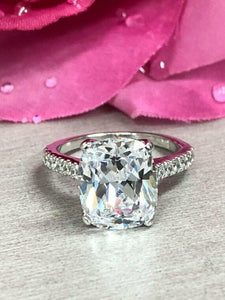 1.6ct Long Cushion Cut Diamond Solitaire Engagement Ring 14k White Gold Finish