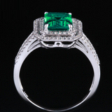 2ct Emerald Cut Green Emerald Double Halo Engagement Ring 14k White Gold Finish