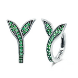 2Ct Round Cut Green Emerald Leaf Design Trendy Hoop Earrings 14K White Gold Over