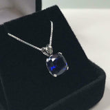 1.5ct Blue Sapphire Pendant Cushion Cut Solitaire 14k White Gold Finish NO CHAIN