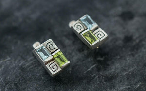 2ct Stud Earrings Emerald Cut Aquamarine Vintage Inspired 14k White Gold Finish