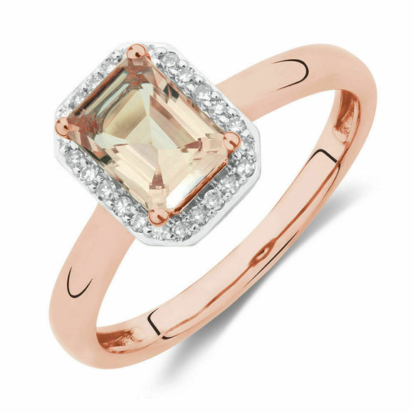 1.3ct Emerald Cut Peach Morganite Solitaire Engagement Ring 14k Rose Gold Finish