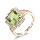 2ct Emerald Cut Green Peridot Double Halo Engagement Ring 14k Rose Gold Finish