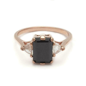 1.2ct Emerald Cut Black Diamond Trillion Accents Trilogy Ring 14k Rose Gold Over