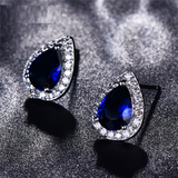 2ct Pear Cut Blue Sapphire Pear Shape Design Stud Earrings 14k White Gold Finish