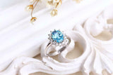 2ct Oval Cut Aquamarine Engagement Ring Diamond Floral Halo 14k White Gold Over