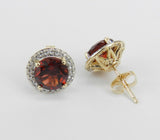 2ct Round Cut Red Garnet Floral Halo Stud Women Earrings 14k Yellow Gold Finish