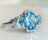 3.5ct Engagement Ring Oval Cut Blue Topaz Art Deco 14k White Gold Finish