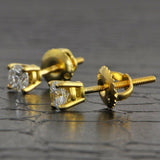 4 Prong Basket Stud Earrings 0.42ct Round Cut VVS1D Diamond 14k Yellow Gold Over