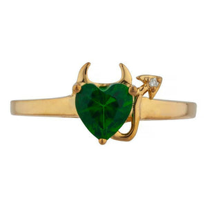 1ct Engagement Ring Heart Cut Green Emerald Devil Solitaire 14k Yellow Gold Over