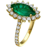 1.9ct Marquise Cut Green Emerald Engagement Ring Halo 14k Yellow Gold Finish