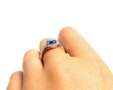 2ct Oval Cut Blue Sapphire Split Halo Engagement Ring 14k White Gold Finish