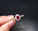 1ct Oval Cut Pink Ruby Engagement Ring Baguette Accent Halo 14k WhiteGold Finish