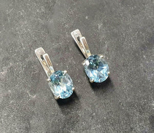 2ct Drop Earrings Oval Cut Blue Aquamarine Solitaire Design 14k White Gold Over