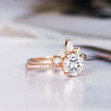 1.6ct Round Cut Diamond Engagement Ring Crown Bridal Set 14k Rose Gold Finish