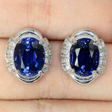 2.2Ct Oval Cut Blue Sapphire Diamond Halo Stud Earrings 14K White Gold Finish