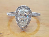 2.5ct Pear Cut Diamond Halo Accent Solitaire Engagement Ring 14k White Gold Over