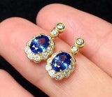 2ct Oval Cut Blue Sapphire Elegant Halo Women Drop Earrings 14k Yellow Gold Over