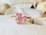 2.1ct Engagement Ring Cushion Cut Pink Sapphire Solitaire 14k White Gold Finish