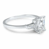 1.7ct Emerald Cut VVS1D Diamond Engagement Ring Trilogy 14k White Gold Finish