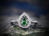 1.75Ct Pear Cut Green Emerald Halo Solitaire Engagement Ring 18K White Gold Over