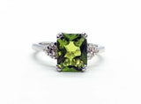 2.2ct Engagement Ring Radiant Green Peridot Diamond Petite 14k White Gold Finish