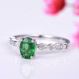 1.3ct Oval Cut Green Emerald Engagement Ring Diamond Accent 14k WhiteGold Finish