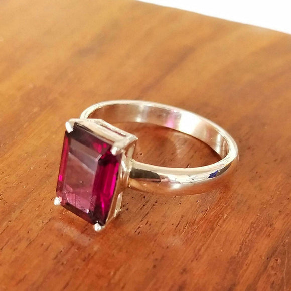 1.5ct Engagement Ring Emerald Cut Pink Ruby Solitaire 14k White Gold Finish