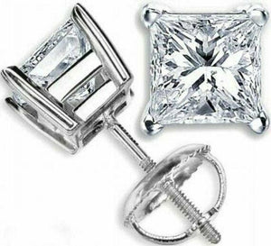 1ct Princess Cut Diamond Solitaire Stud Women Earrings 14k White Gold Finish