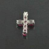 1.5ct Pink Ruby Pendant Oval Cut Christ Cross 14k White Gold Finish NO CHAIN