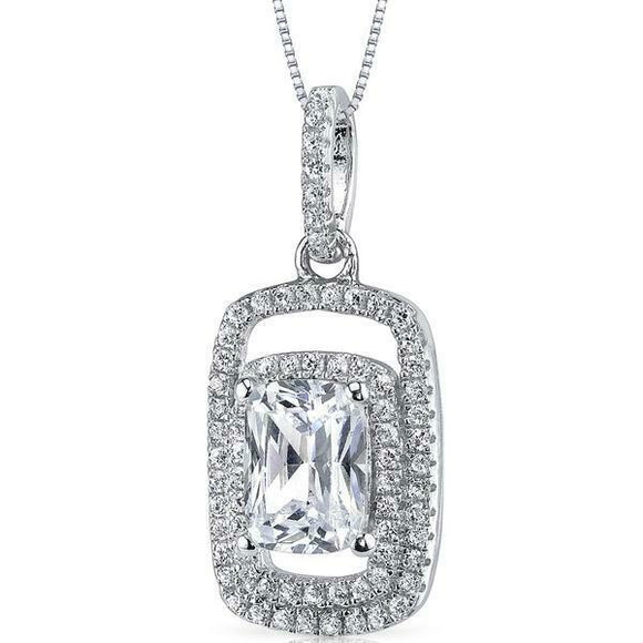 3Ct Radiant Cut VVS1 Diamond Double Halo Pendant 14K White Gold Finish NO CHAIN