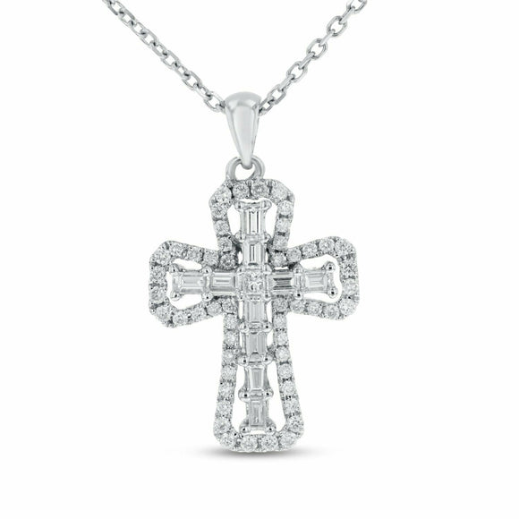 4ct Diamond Baguette Cut Brilliant Irish Cross Pendant Chain 14k White Gold Over