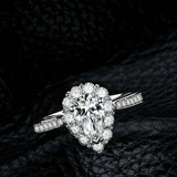 1.6ct Pear Diamond Engagement Ring Halo Solitaire with Accent 14k WhiteGold Over