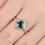 1ct Cushion Cut Green Emerald Engagement Ring Solitaire Floral 14k RoseGold Over