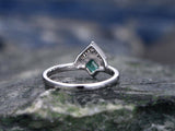 0.75Ct Princess Cut Green Emerald Unique Crown Promise Ring 14K White Gold Over