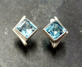 2ct Stud Earrings Asscher Cut Aquamarine Rhombus Solitaire 14k White Gold Finish