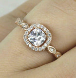 1ct Cushion Cut Diamond Engagement Ring Halo Round Accents 14k Rose Gold Finish