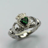 1ct Heart Cut Green Emerald Engagement Ring Claddagh Irish 14k White Gold Over