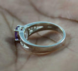 1.4ct Oval Cut Purple Amethyst Filigree Split Shank Ring 14k White Gold Finish