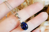 2ct Oval Cut Blue Sapphire Pendant Chain Diamond Solitaire 14k White Gold Finish