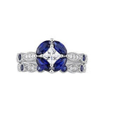 3Ct Princess Cut Diamond Blue Sapphire Vintage Bridal Set 14K White Gold Finish