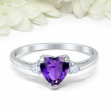 1ct Heart Purple Amethyst Engagement Ring Trilogy Minimalist 14k White Gold Over