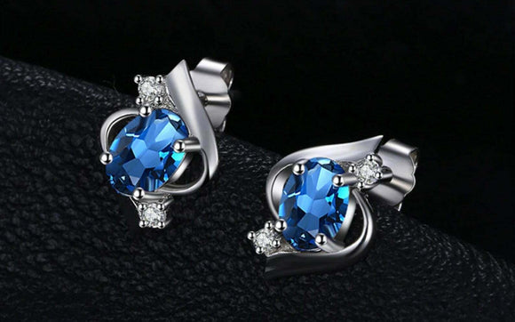 2ct Stud Earrings Oval London Blue Topaz Stylish Partywear 14k White Gold Finish