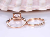 2ct Princess Cut Peach Morganite Bridal Set Engagement Ring 18k Rose Gold Finish