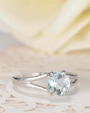 1ct Round Cut Blue Aquamarine Split Shank Solitaire Ring 14k White Gold Finish